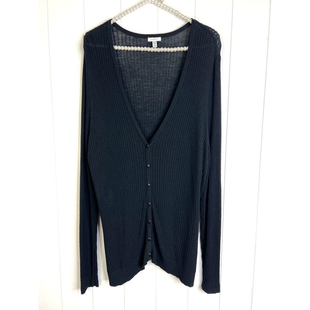 Semantiks Black‎ Ribbed V Neck Cardigan Long Sleeve Size 2X